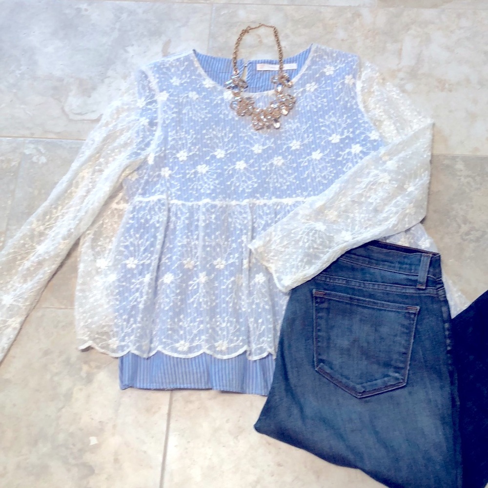 Like-New Zara embroidery double layer blouse 👚